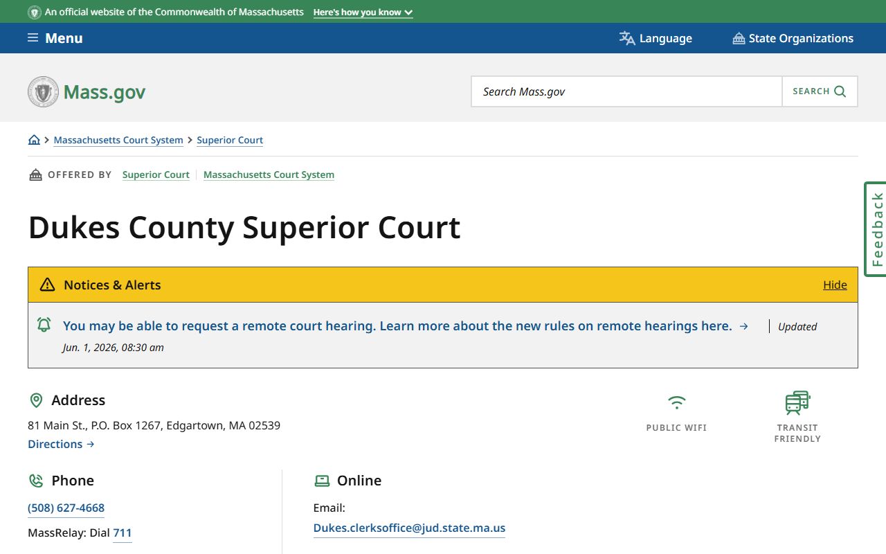 Dukes County court records after arrest Superior Court page