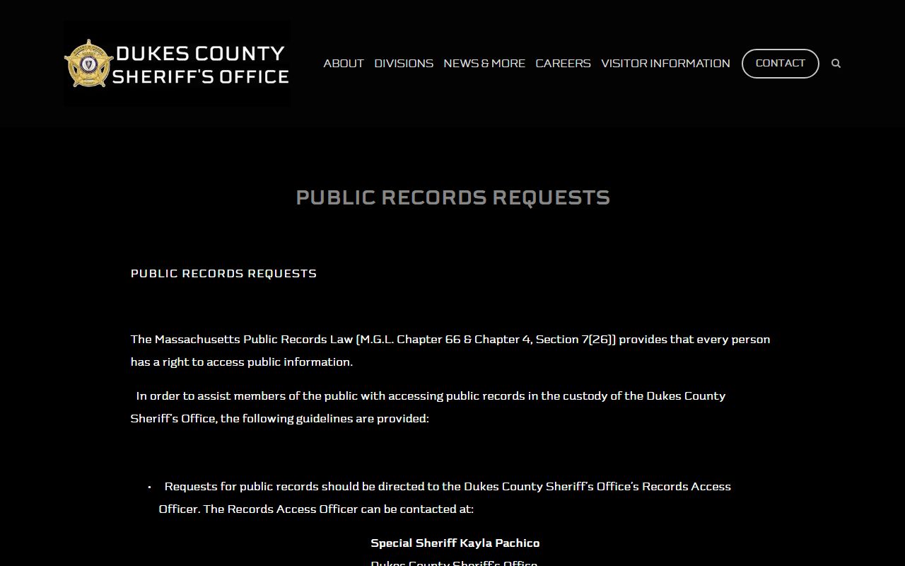 Dukes County jail mugshots public records request channel